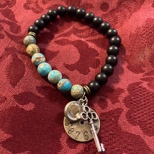 BRAND NEW VARIEGATED TURQUOISE BRACELET & CHARMS